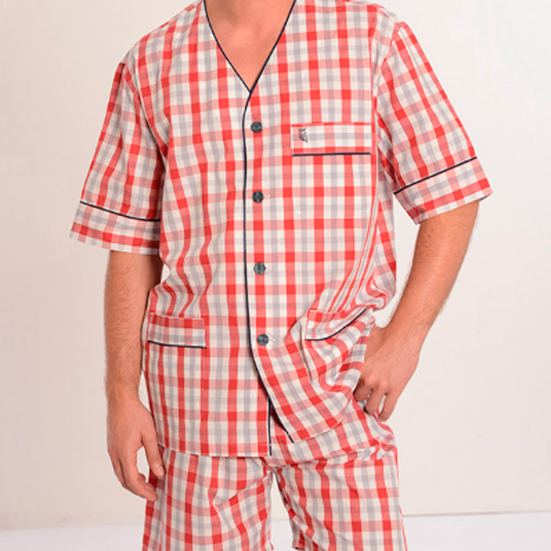 Pijama corto de tela a cuadros para hombre