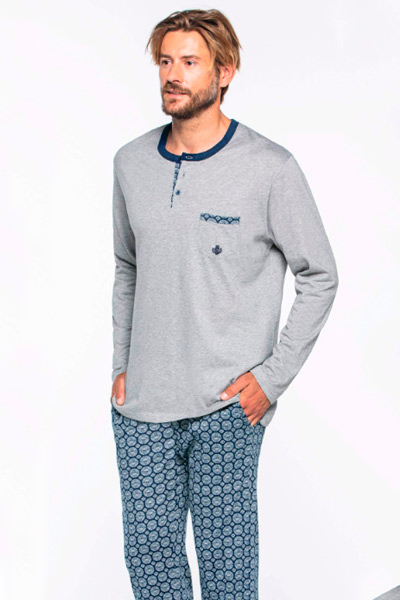 Pijama de pantalón largo en gris para hombre